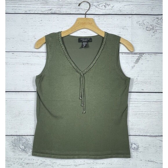 Cable & Gauge Women's Tank Top Size PM Green Sleeveless Rayon Blend Top Tassels - Picture 1 of 6